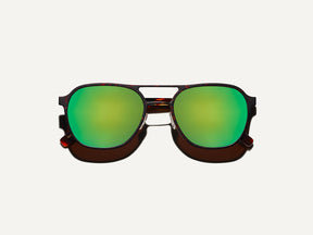The ZULU-T SUN in Tortoise/Pine with Green Flash Mirror Lenses