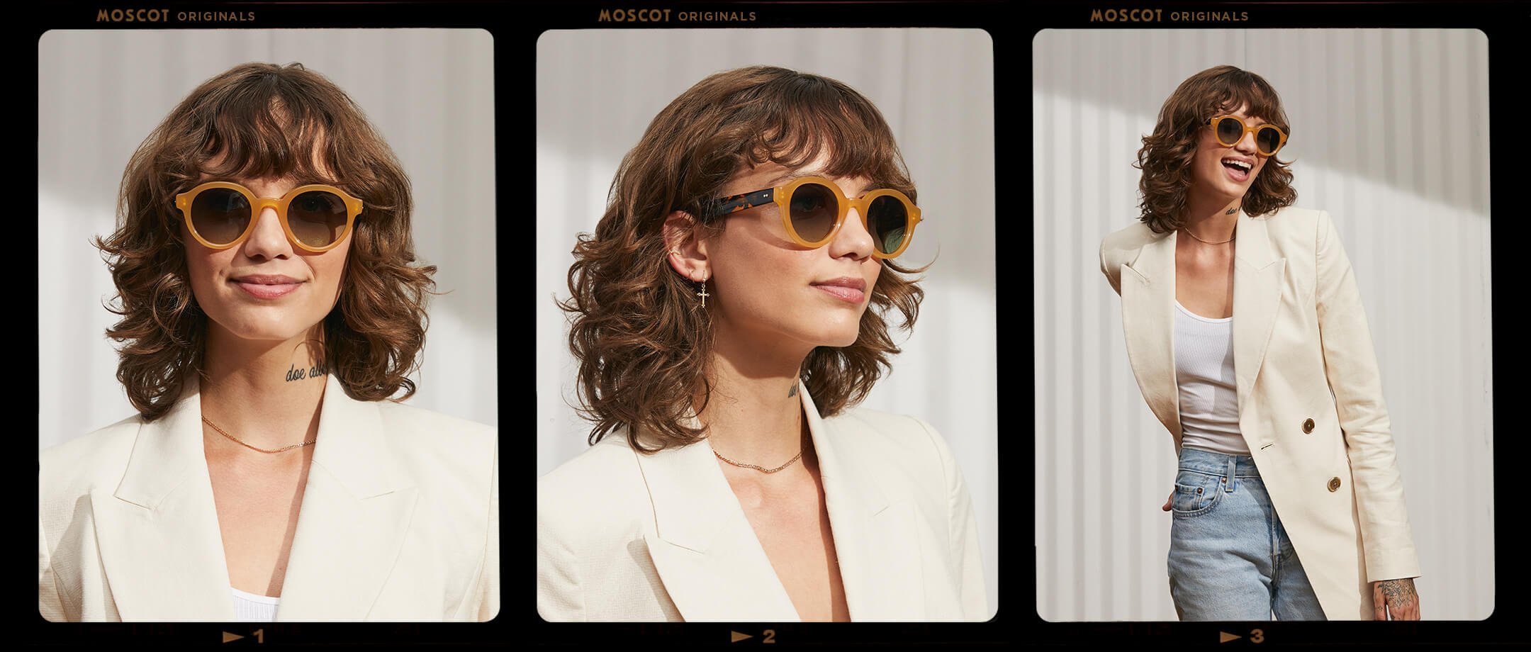 Model is wearing The GREPS SUN in Honey/Tortoise in size 47 with Forest Wood Tinted Lenses