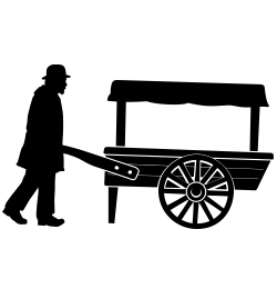 Icon of Hyman with the original Moscot cart