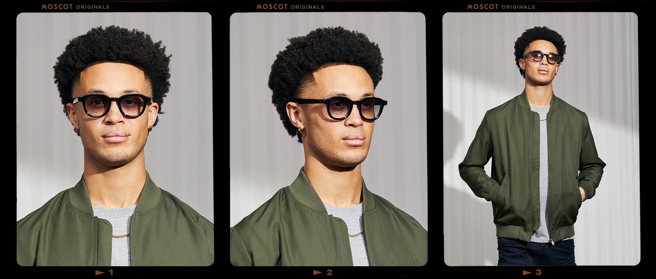 Model is wearing The DAHVEN in Black in size 47 with American Grey Fade Tinted Lenses