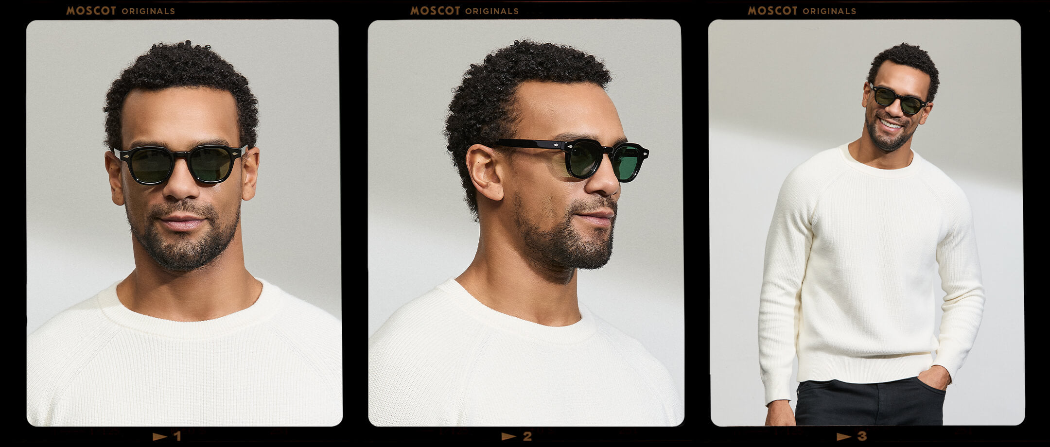 Model is wearing The DOLT in Black in size 46 with GREEN+ Lenses