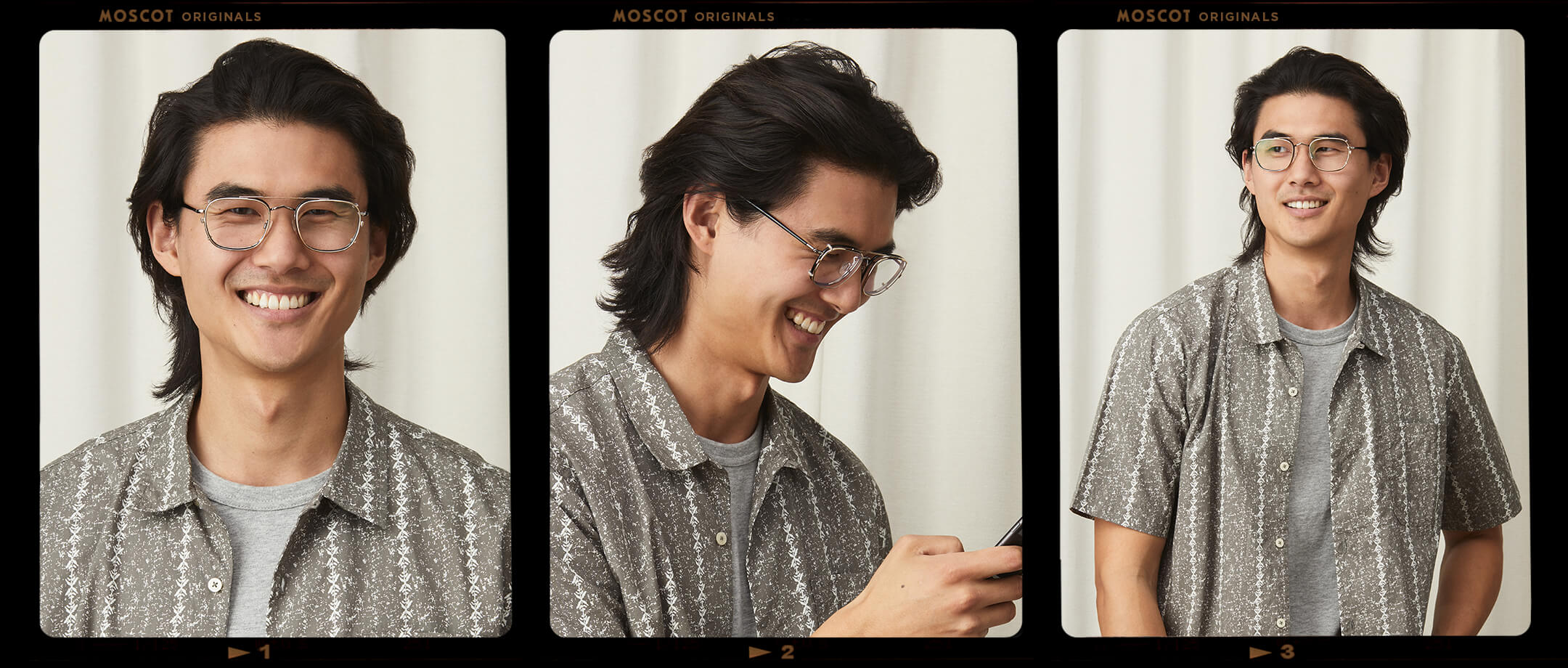 Model is wearing The SCHLEP CLIP in Gold in size 50 with Blue Protect Lenses