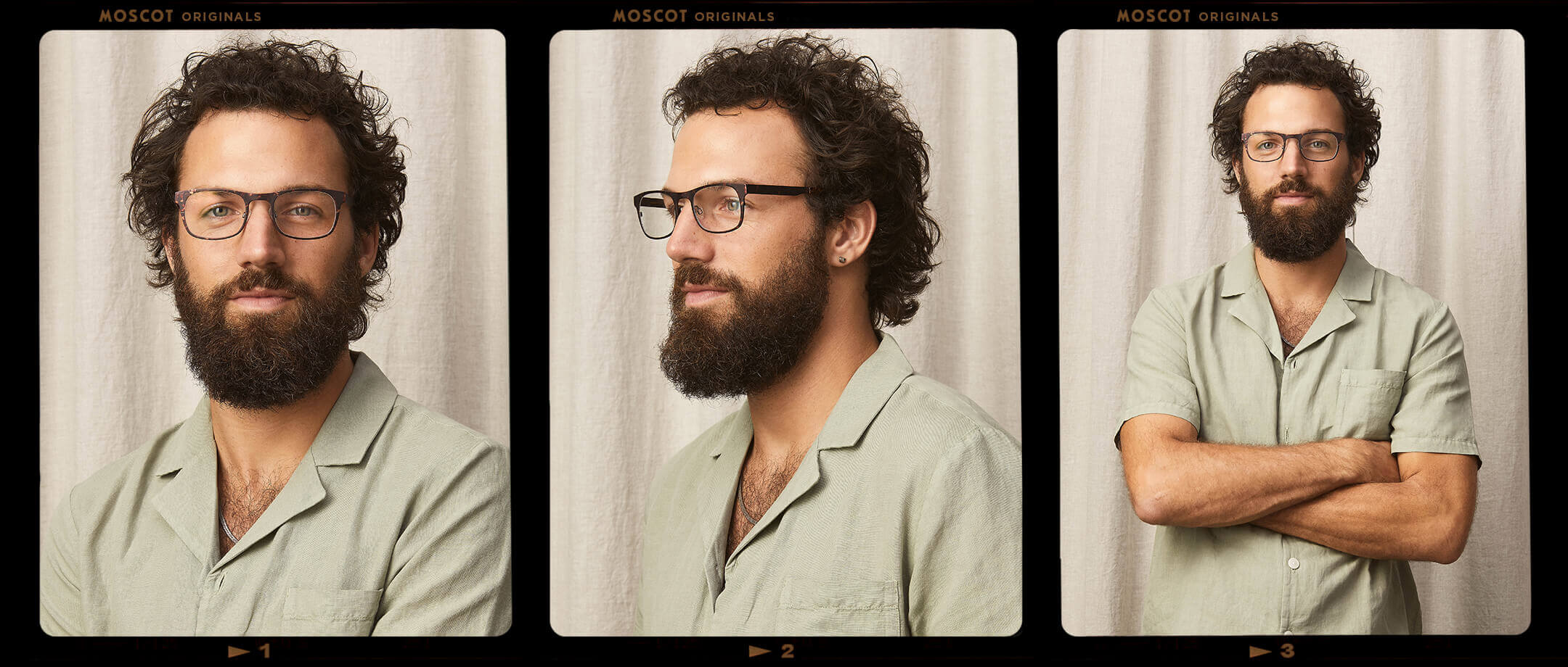 The Model is wearing The NEBB-T in Tortoise/Pine in size 51 with Blue Light Filter Lenses
