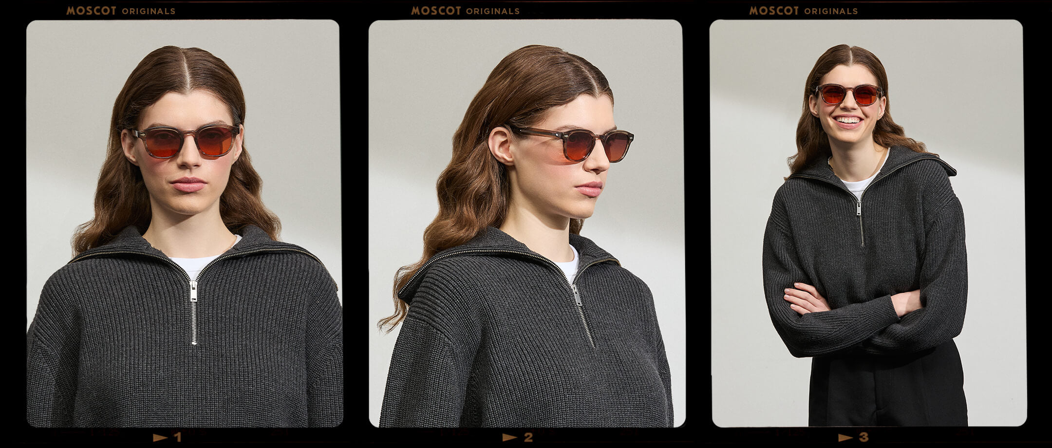 Model is wearing The LEMTOSH in Brown Ash in size 49 with Cabernet Tinted Lenses