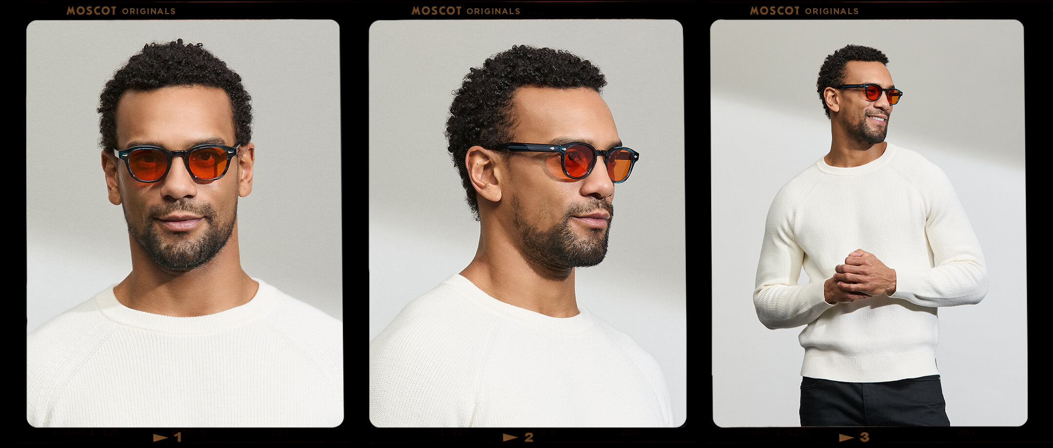 Model is wearing The LEMTOSH in Ink in size 46 with Woodstock Orange Tinted Lenses