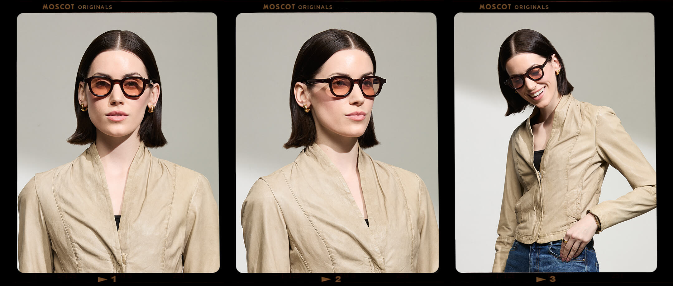 Model is wearing The DAHVEN in Burgundy in size 44 with New York Rose Tinted Lenses