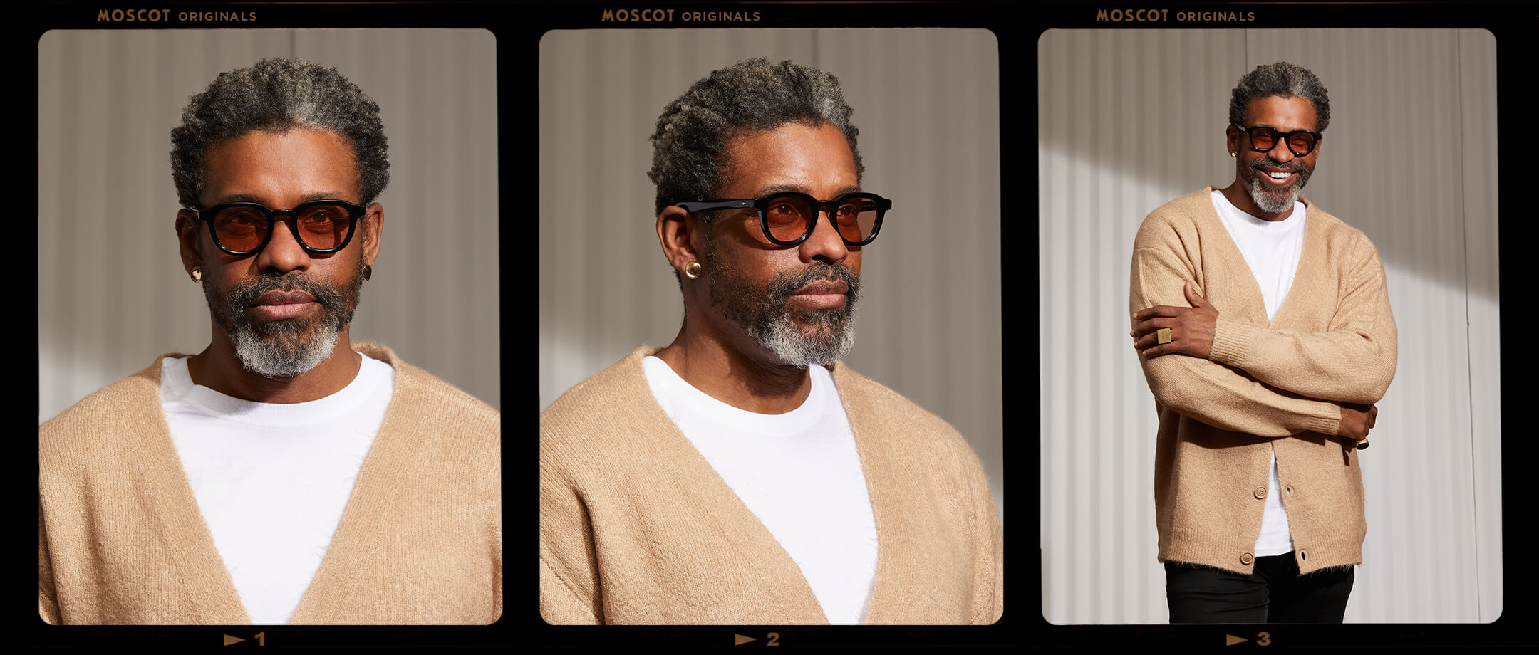 Model is wearing The DAHVEN in Black in size 47 with New York Rose Tinted Lenses