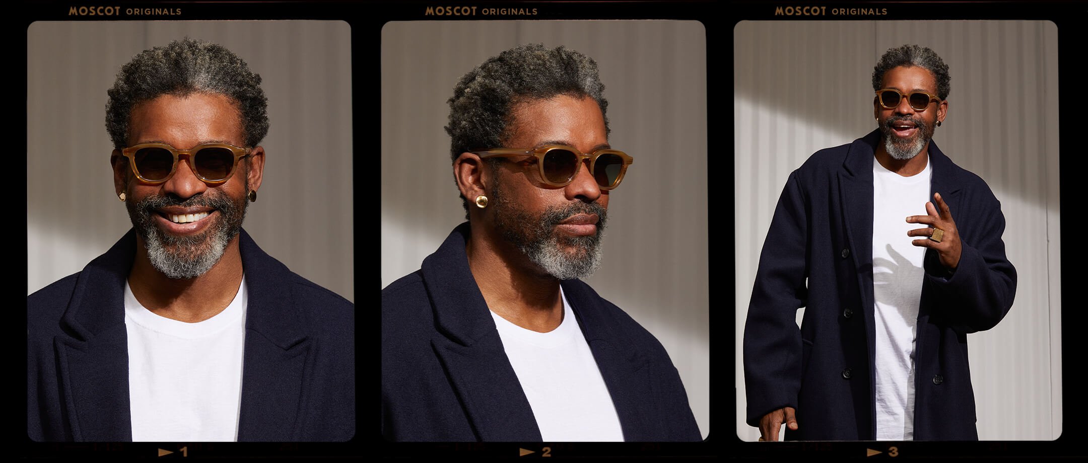 Model is wearing The DAHVEN SUN in Blonde in size 47 with Forest Wood Tinted Lenses