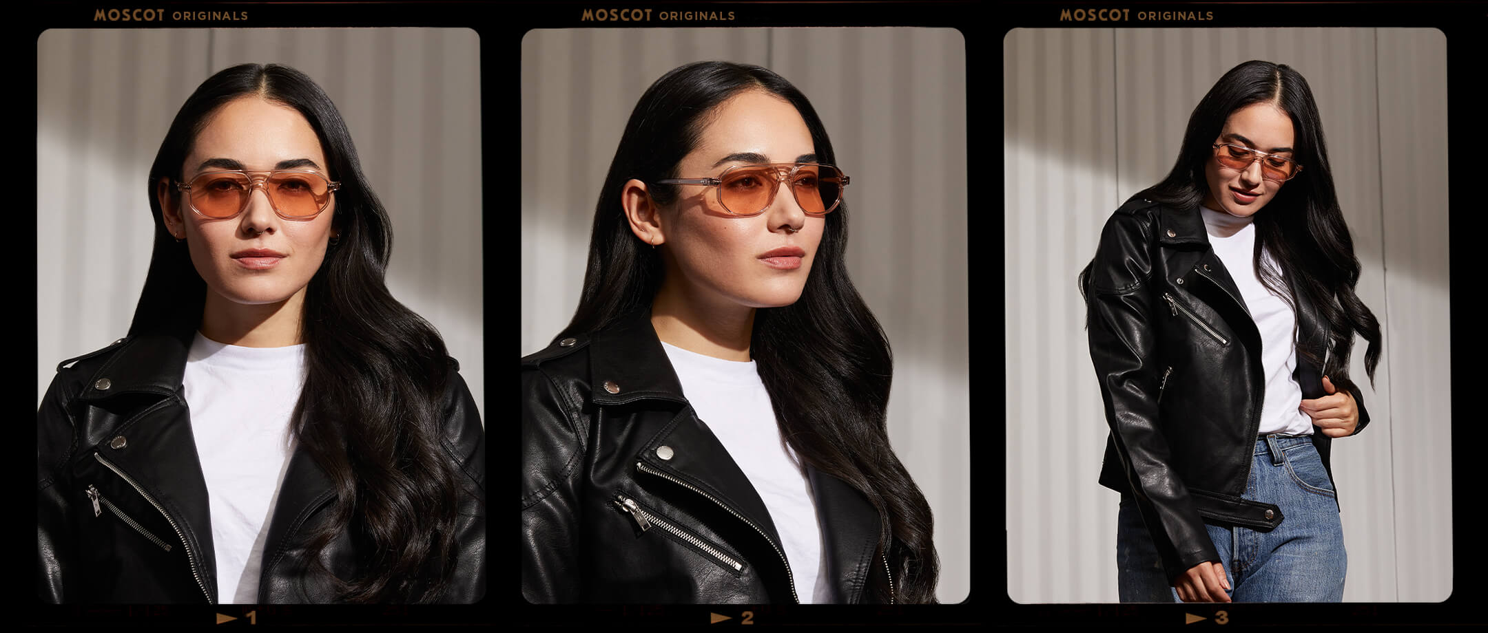 Model is wearing The GAZEEKTAL in Burnt Rose in size 55 with New York Rose Tinted Lenses