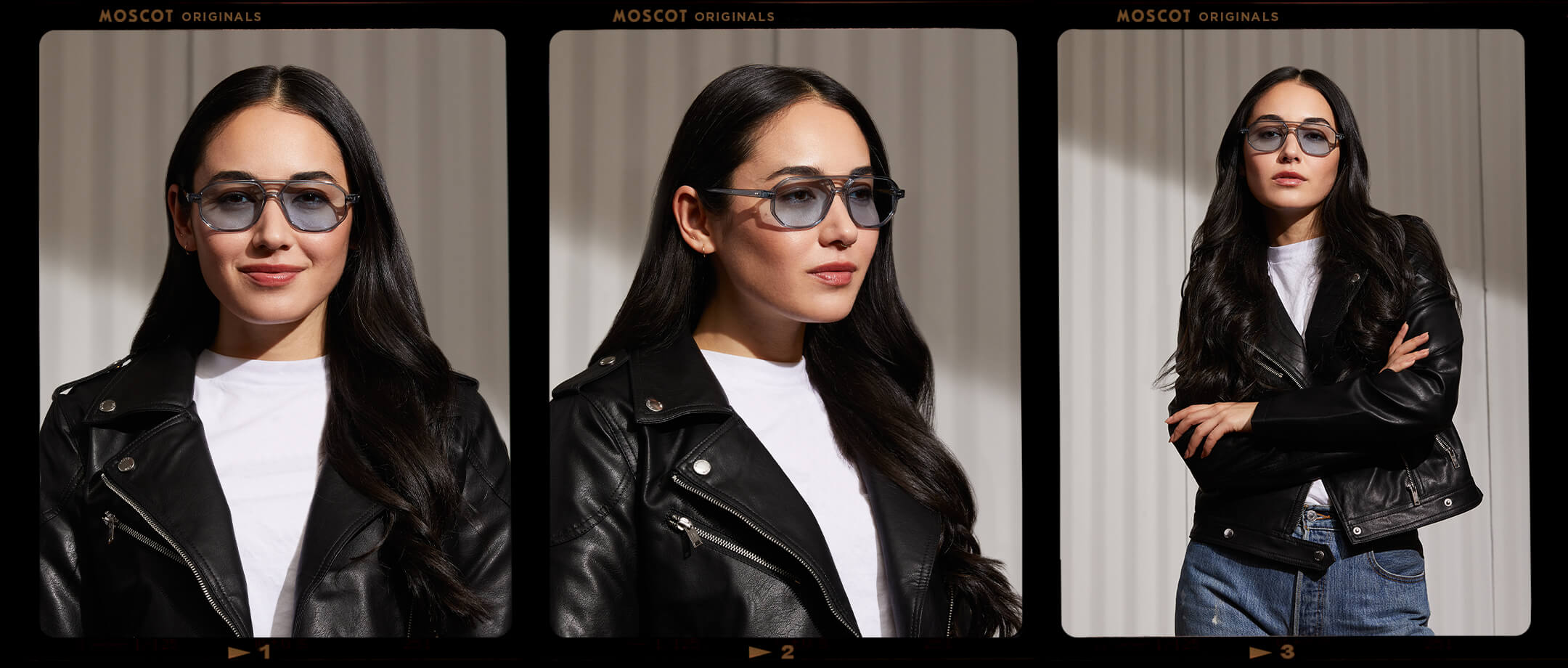 Model is wearing The GAZEEKTAL SUN in Light Blue in size 55 with Bel Air Blue Tinted Lenses