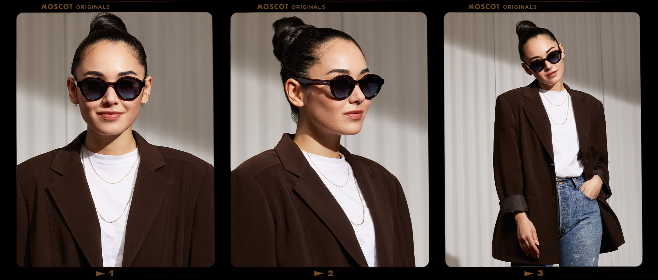 Model is wearing The GREPS SUN in Burgundy in size 47 with Denim Blue Tinted Lenses