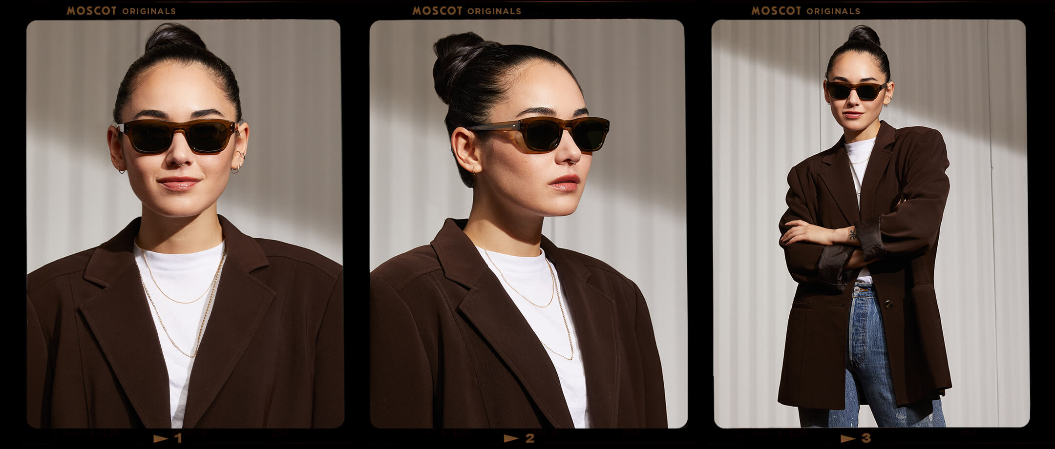 Model is wearing The NEBB SUN in Olive Green in size 48 with G-15 Glass Lenses