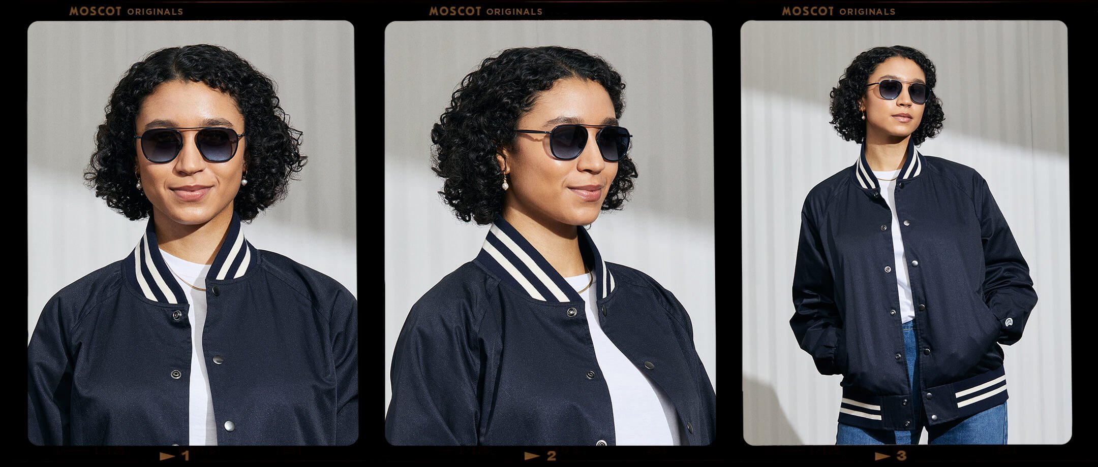 Model is wearing The FANAGLE SUN in Navy in size 53 with Denim Blue Tinted Lenses