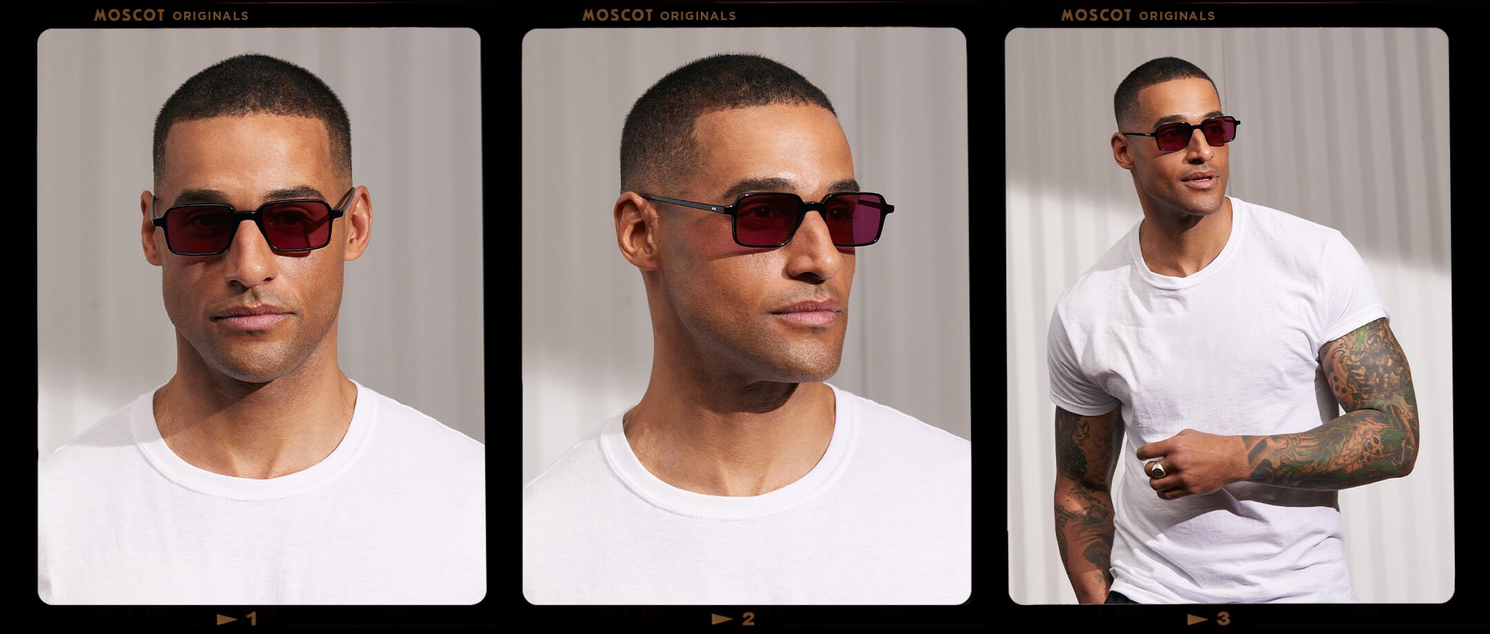 Model is wearing The SHINDIG Black in size 50 with Purple Nurple Tinted Lenses
