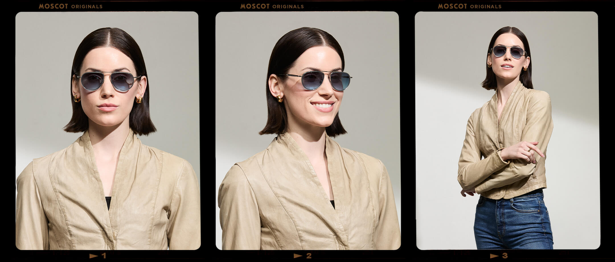 Model is wearing The TRAIF SUN in size 52 in Light Blue with Denim Blue Tinted Lenses