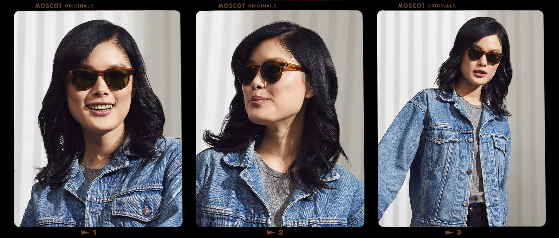 Model is wearing The GELT SUN in Honey Blonde in size 49 with Calibar Green Glass Lenses