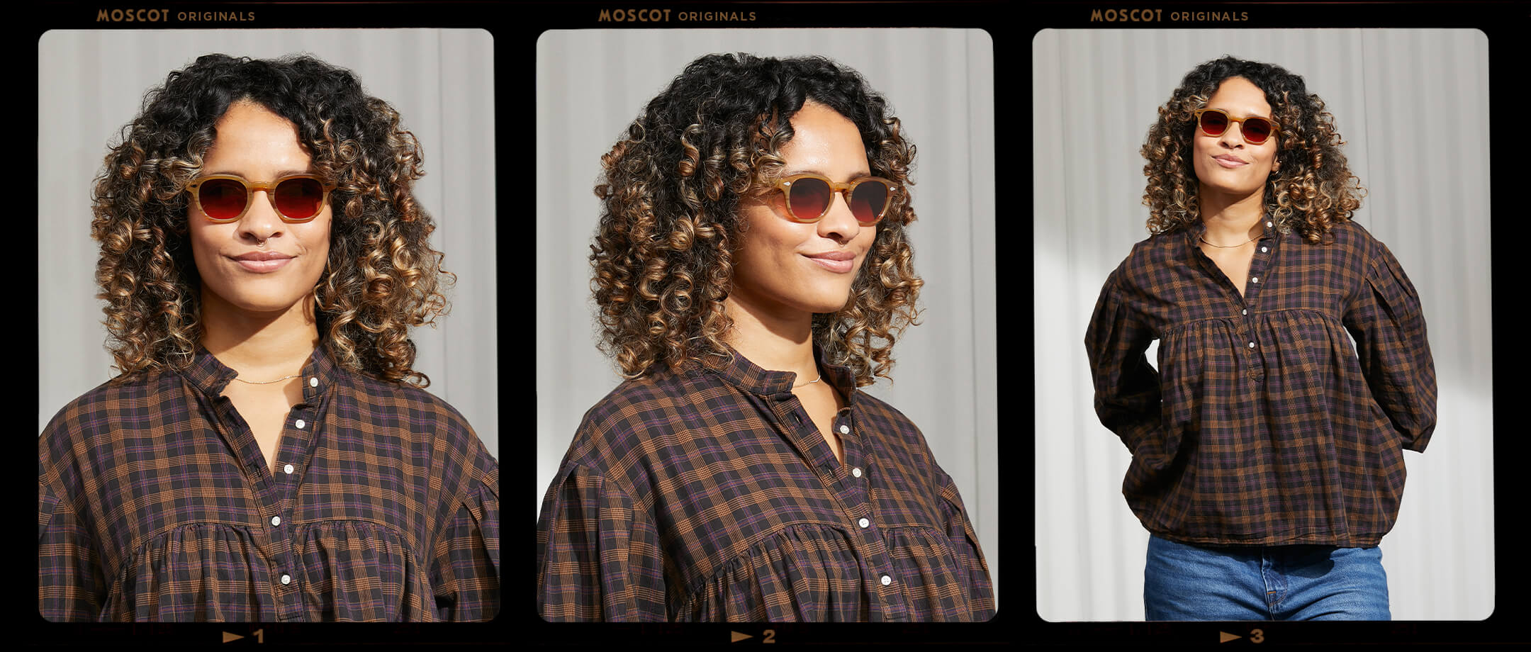 Model is wearing The LEMTOSH in Blonde in size 46 with Cabernet Tinted Lenses