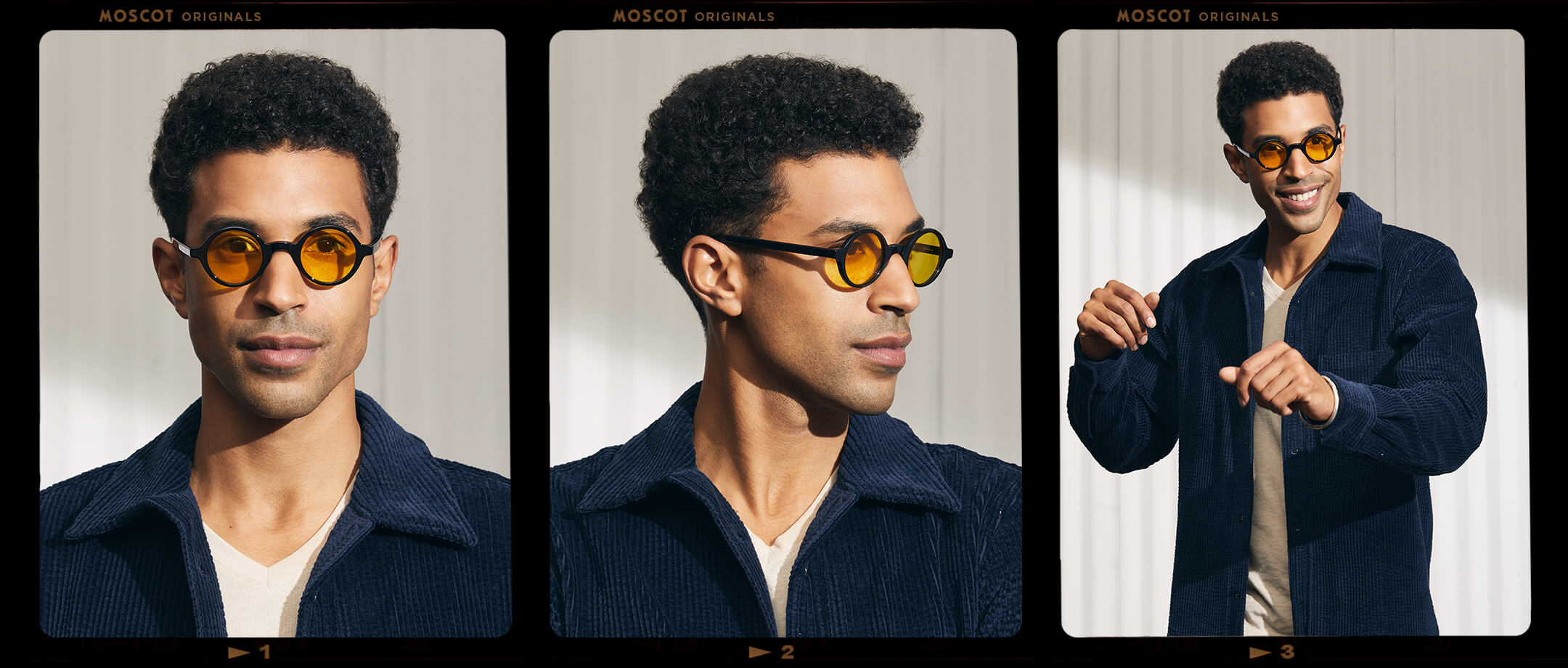 Model is wearing The ZOLMAN in Black in size 42 with Mellow Yellow Tinted Lenses