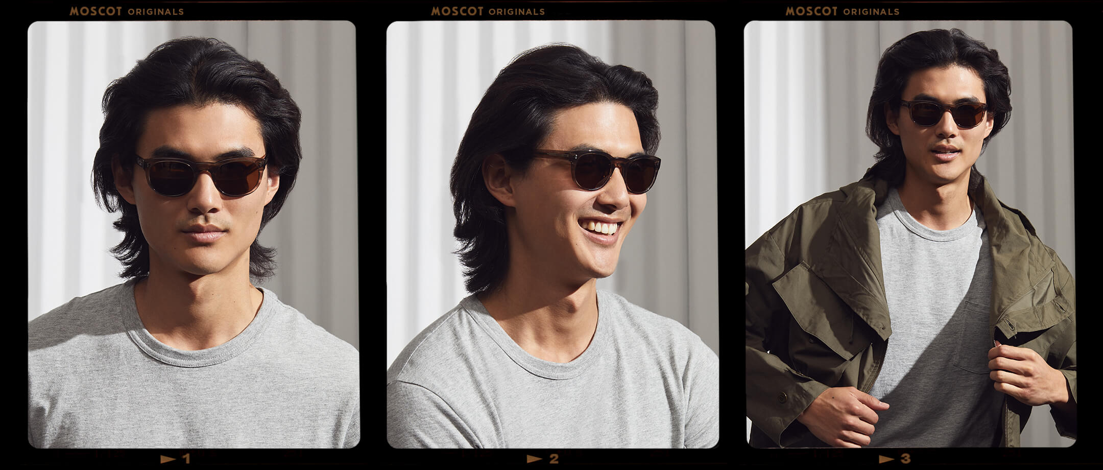 Model is wearing The MENSCH SUN in Brown Ash in size 50 with Cosmitan Brown Glass Lenses