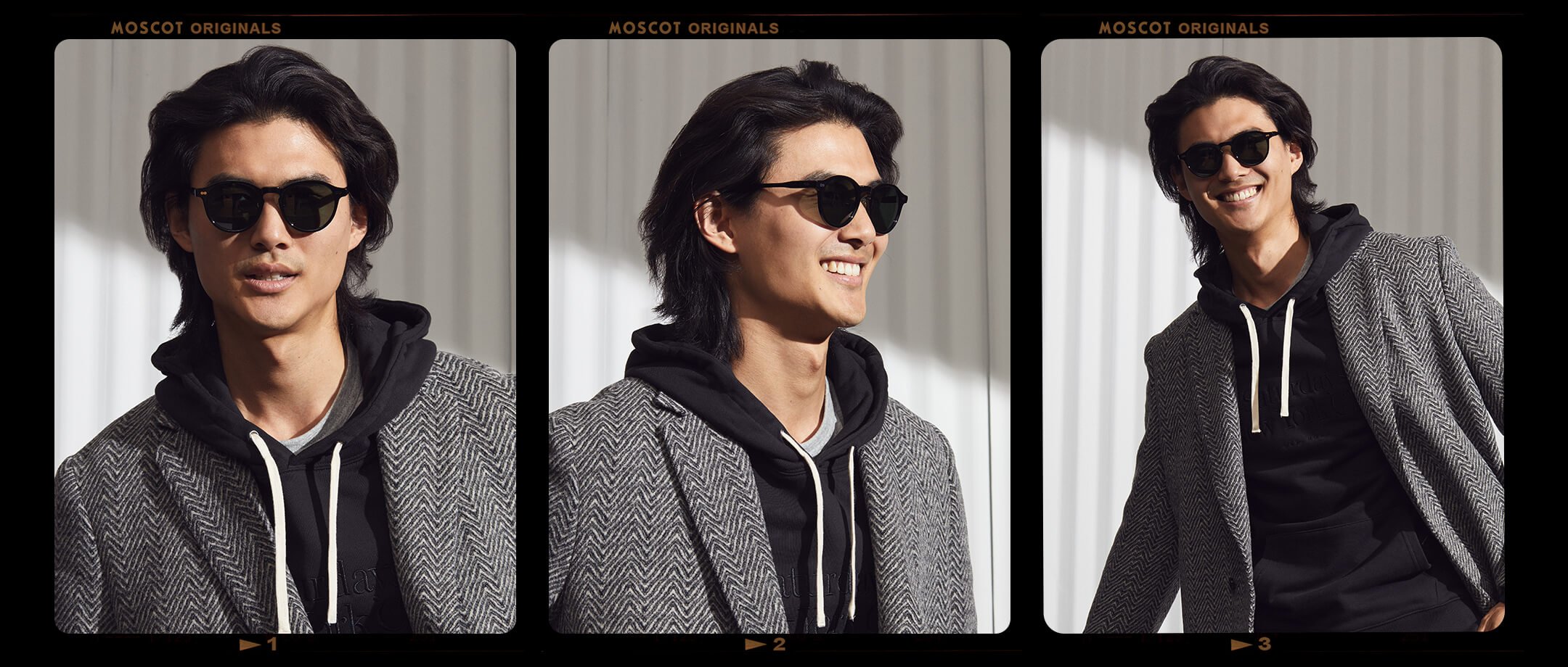 Model is wearing The MILTZEN SUN W/ METAL NOSE PADS in Black in size 49 with G-15 Glass Lenses