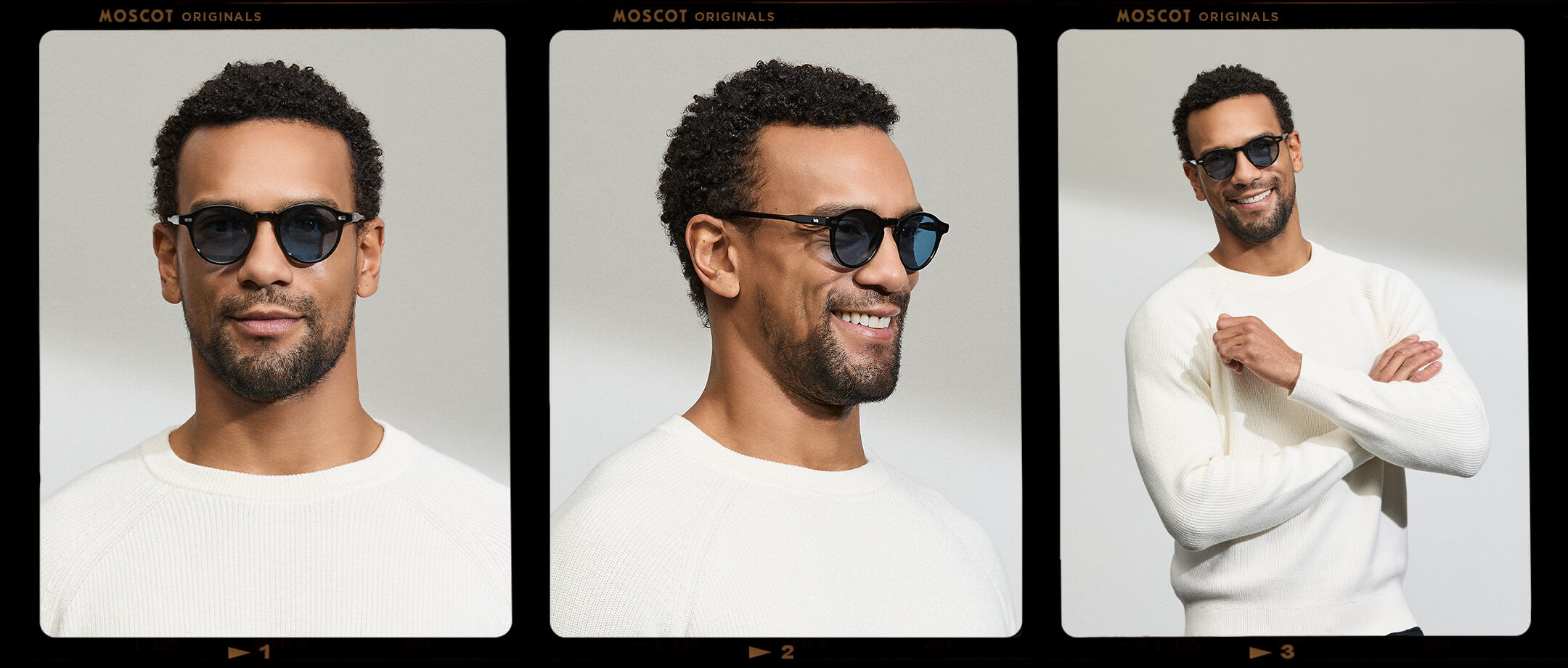 Model is wearing The MILTZEN in Black in size 46 with BLUE+ Lenses