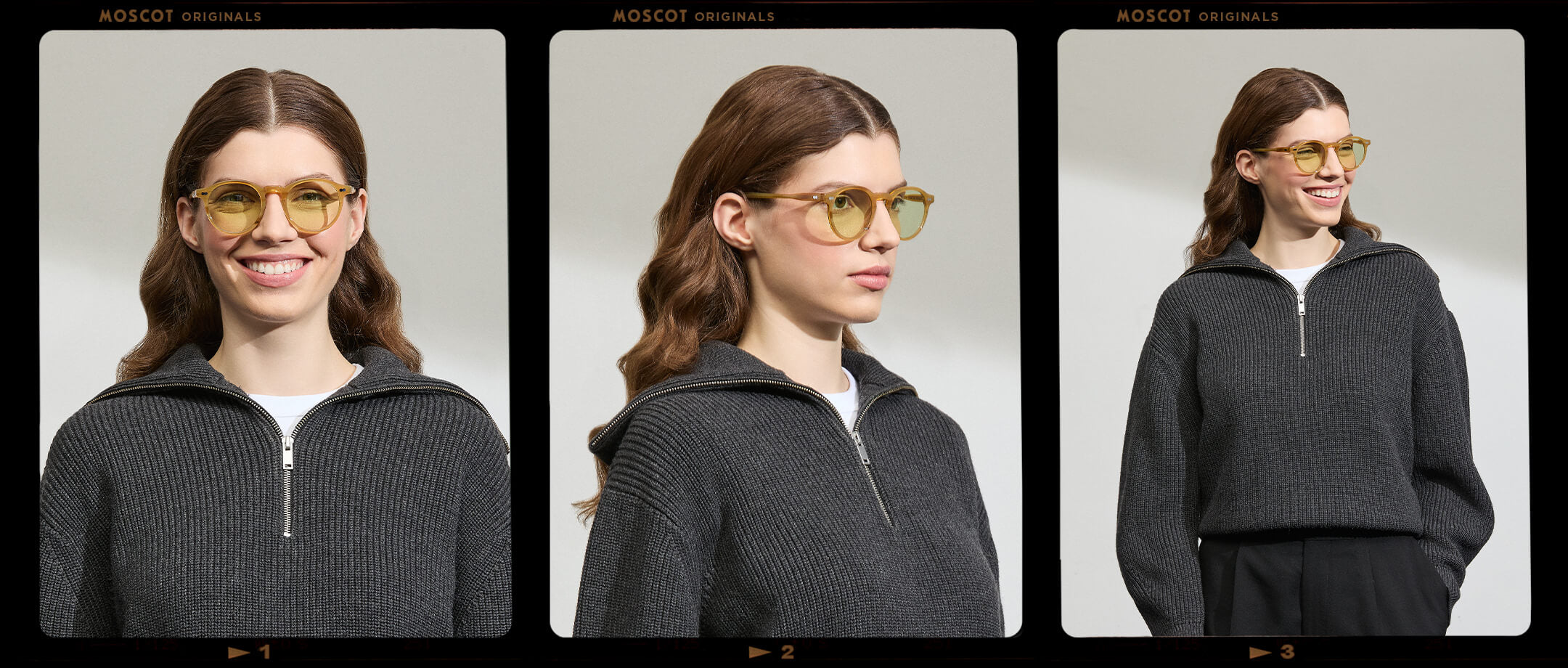 Model is wearing The MILTZEN in Blonde in size 49 with GREEN+ Lenses