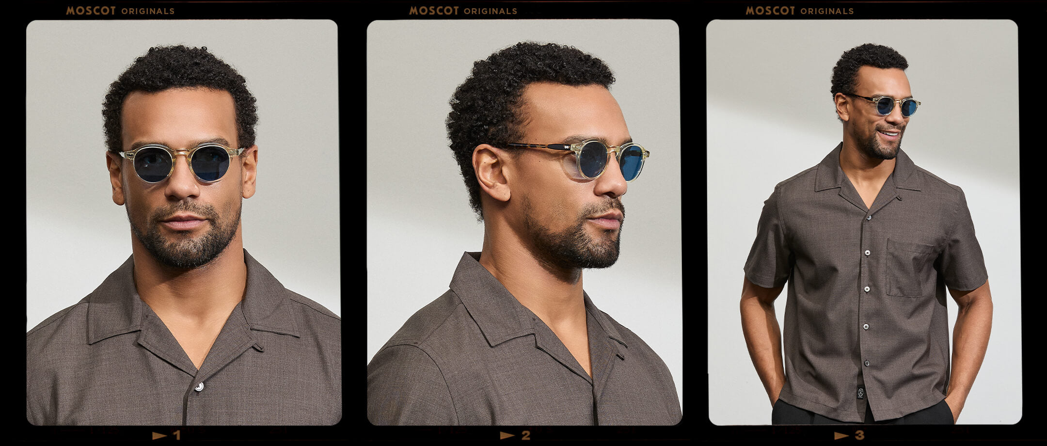 Model is wearing The MILTZEN in Citron/Tortoise in size 46 with BLUE+ Lenses