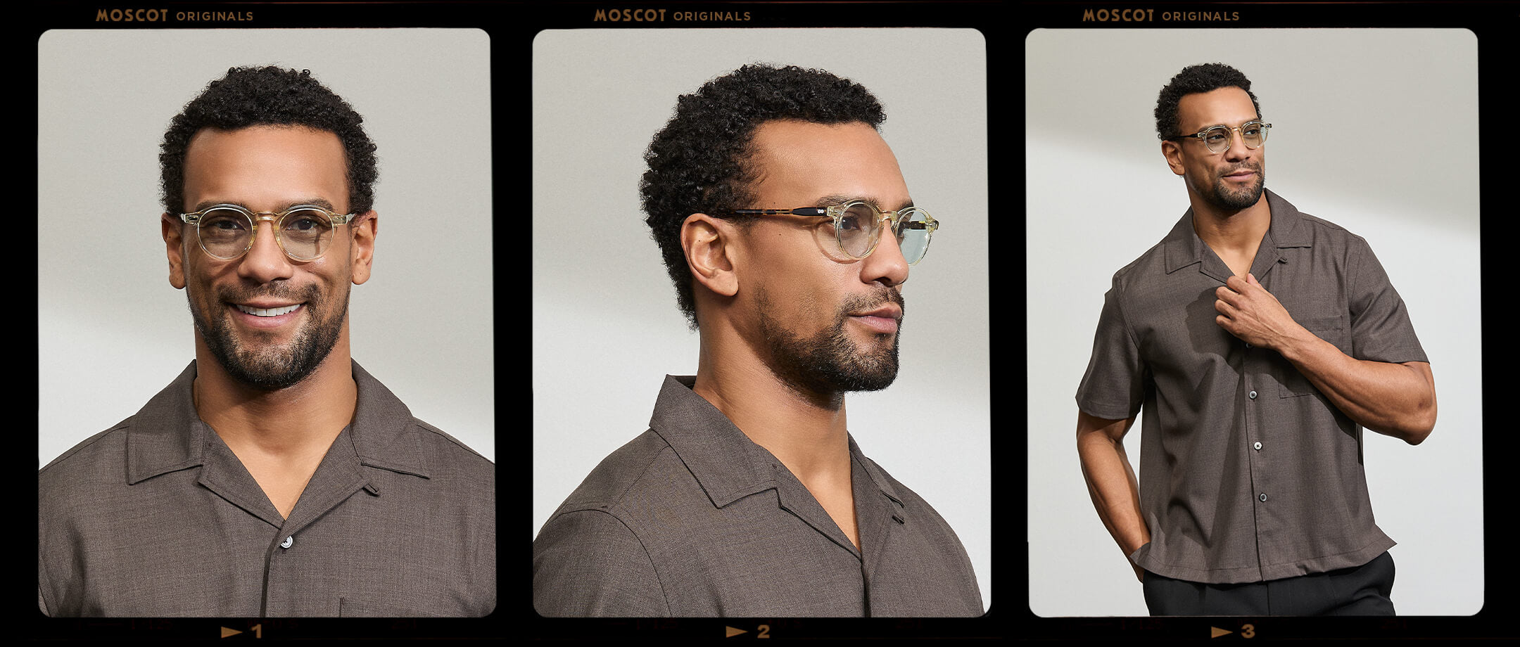 Model is wearing The MILTZEN in Citron/Tortoise in size 46 with BLUE+ Lenses