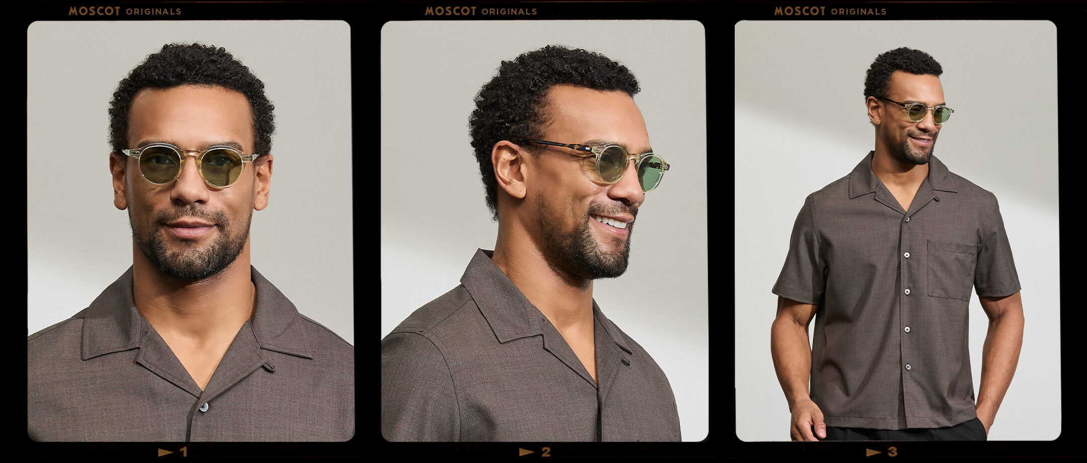 Model is wearing The MILTZEN in Citron/Tortoise in size 46 with GREEN+ Lenses