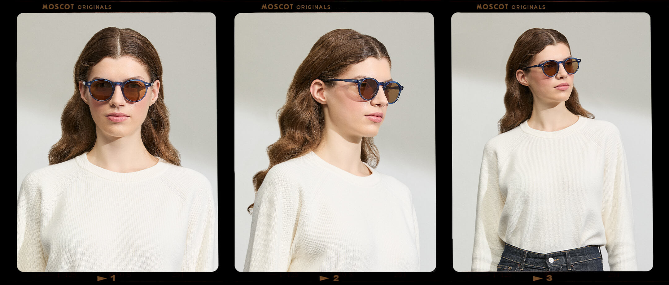 Model is wearing the MILTZEN in Sapphire in size 49 with AMBER+ Lenses