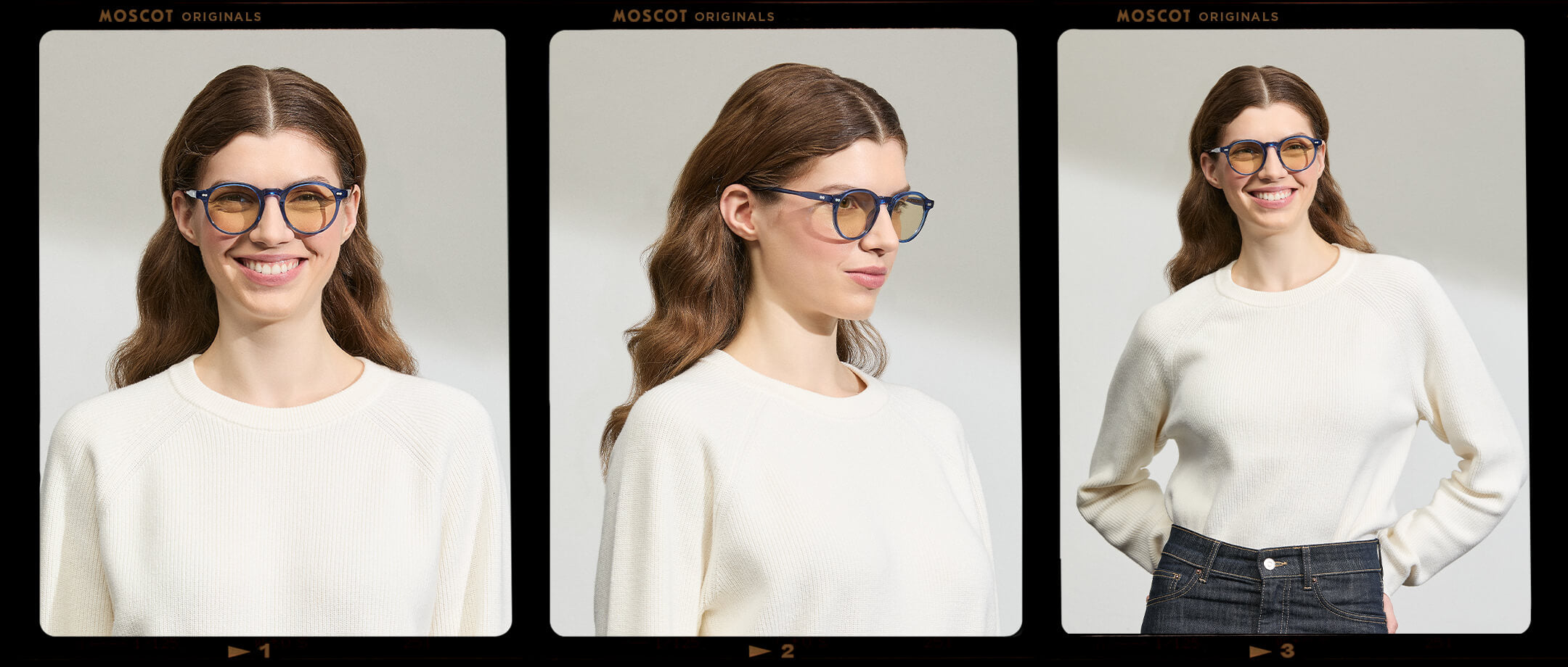 Model is wearing the MILTZEN in Sapphire in size 49 with AMBER+ Lenses