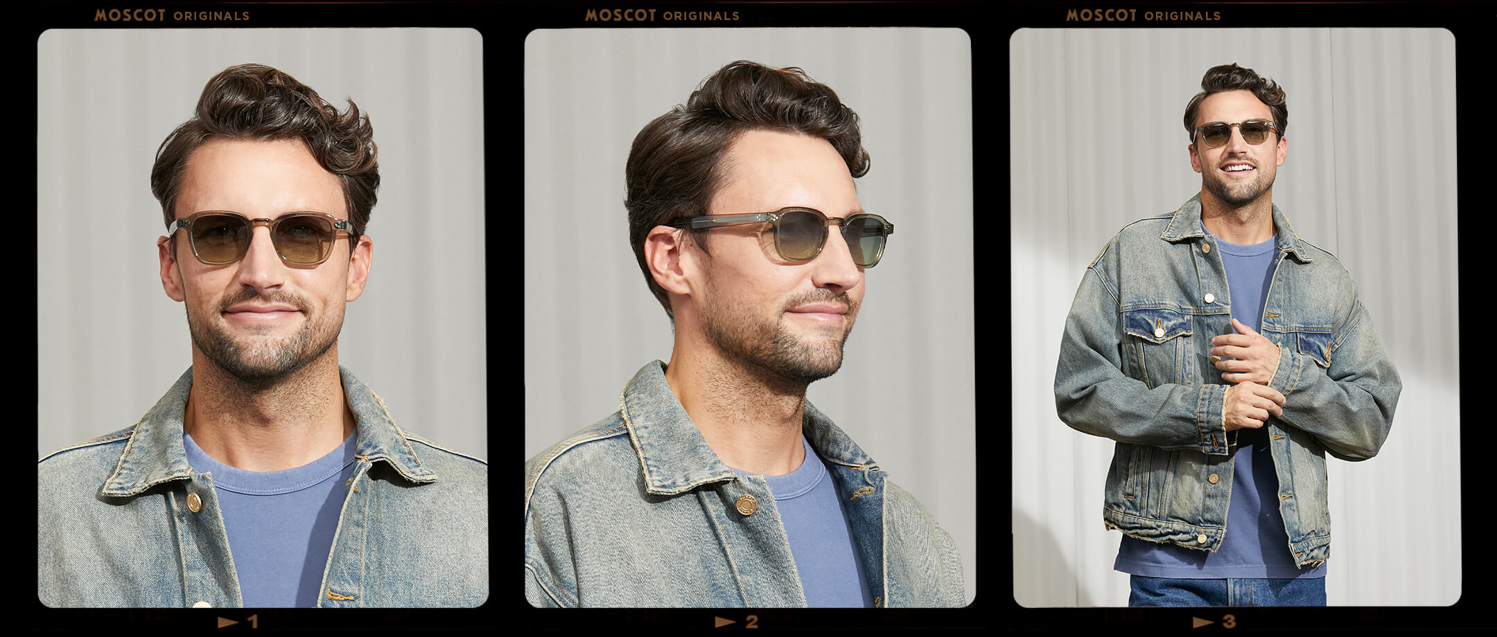 Model is wearing The MOMZA SUN in Sage in size 49 with Forest Wood Tinted Lenses