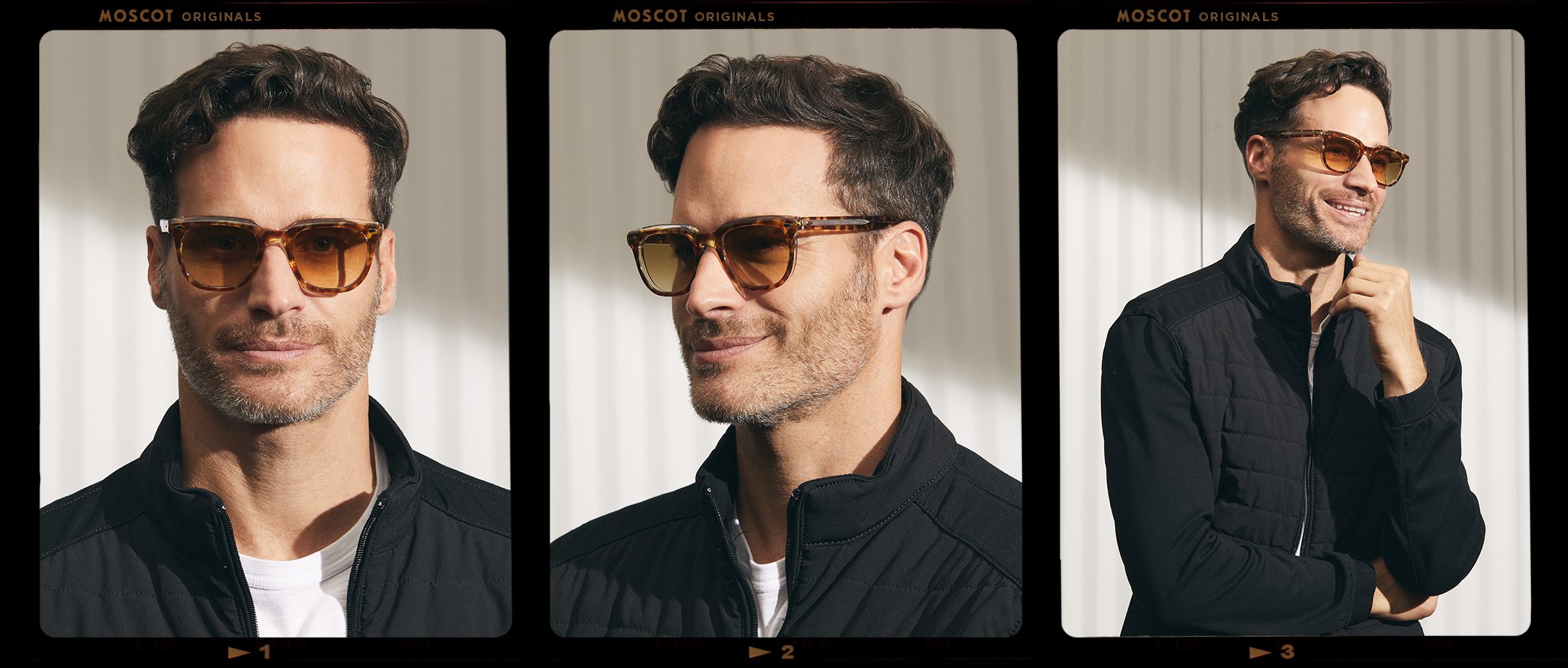 Model is wearing The YONTIF SUN in Tortoise/Crystal in size 49 with Chestnut Fade Tinted Lenses