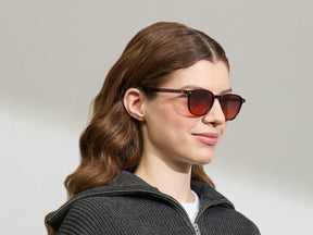 Model is wearing The ARTHUR in Burgundy in size 51 with Cabernet Tinted Lenses