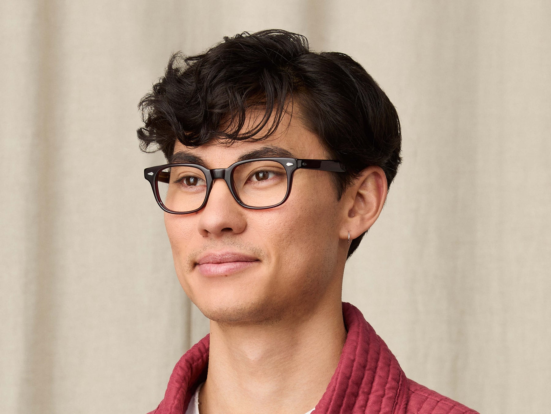 Model is wearing The BOYCHIK in size 49 in Burgundy