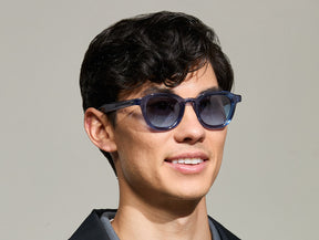 Model is wearing The DAHVEN in Sapphire in size 47 with Denim Blue Tinted Lenses