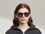 Model is wearing The DOLT in Burgundy in size 49 with BLUE+ Lenses