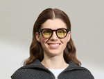 Model is wearing The DOLT in Burgundy in size 49 with GREEN+ Lenses