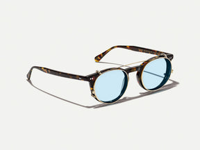 #color_bel air blue | The FRANKIE CLIP  in Gold with Bel Air Blue Tinted Lenses 