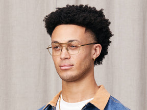 Model is wearing The GAFILTA in size 54 in Antique Gold/Bamboo