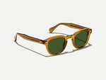 The LEMTOSH SUN in Cognac with Calibar Green Tinted Lenses