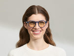Model is wearing the MILTZEN in Sapphire in size 49 with AMBER+ Lenses