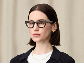 Model is wearing The SPILKES in size 45 in Tortoise