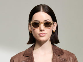 Model is wearing The SPILKES SUN in size 48 in Flesh/Tortoise with G-15 Tinted Lenses 