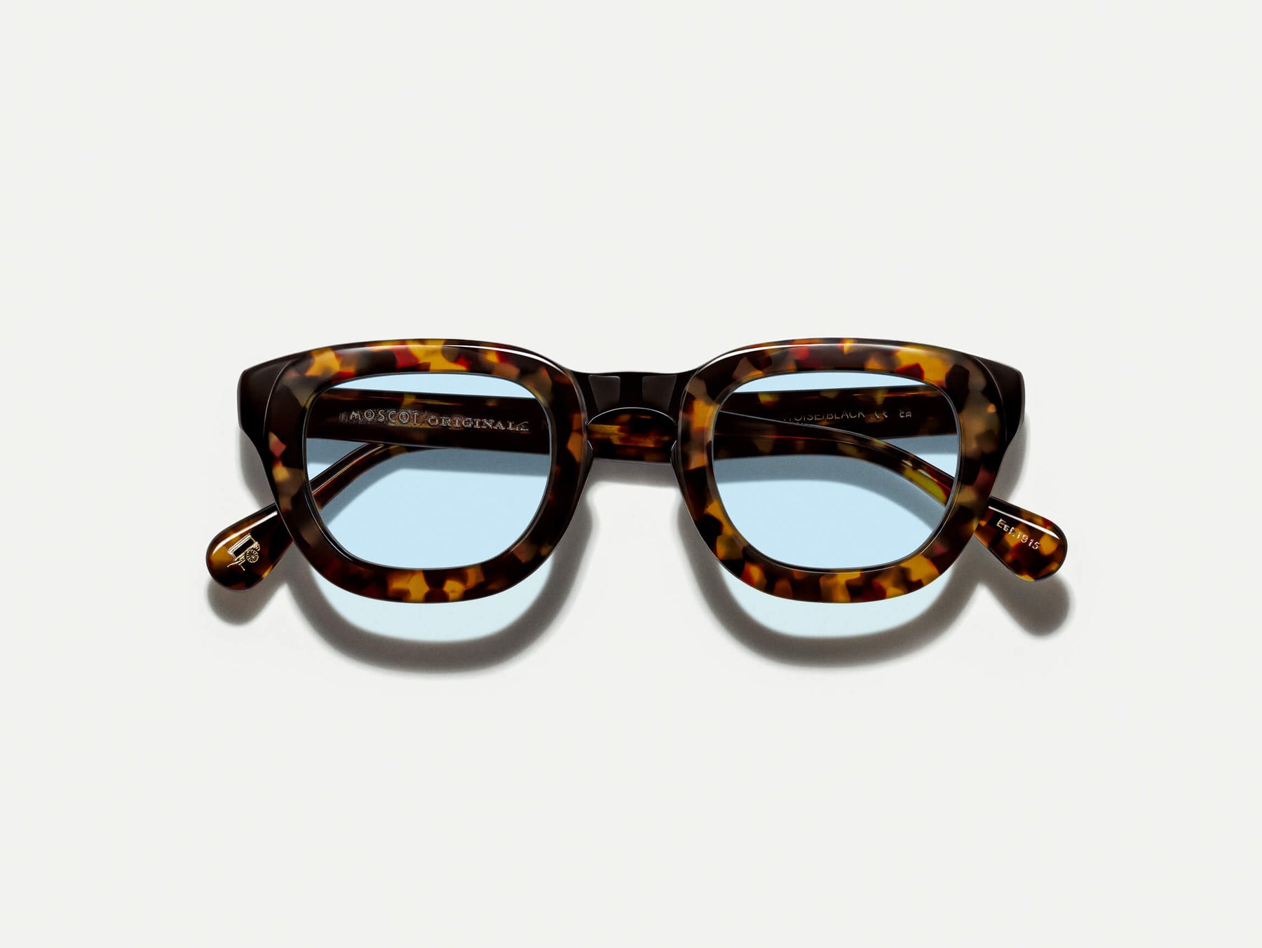 The TELENA in Tortoise/Black with Bel Air Blue Tinted Lenses