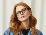 Model is wearing The COURTNEY in size 45 in Blue Ink