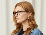 Model is wearing The COURTNEY in size 45 in Blue Ink