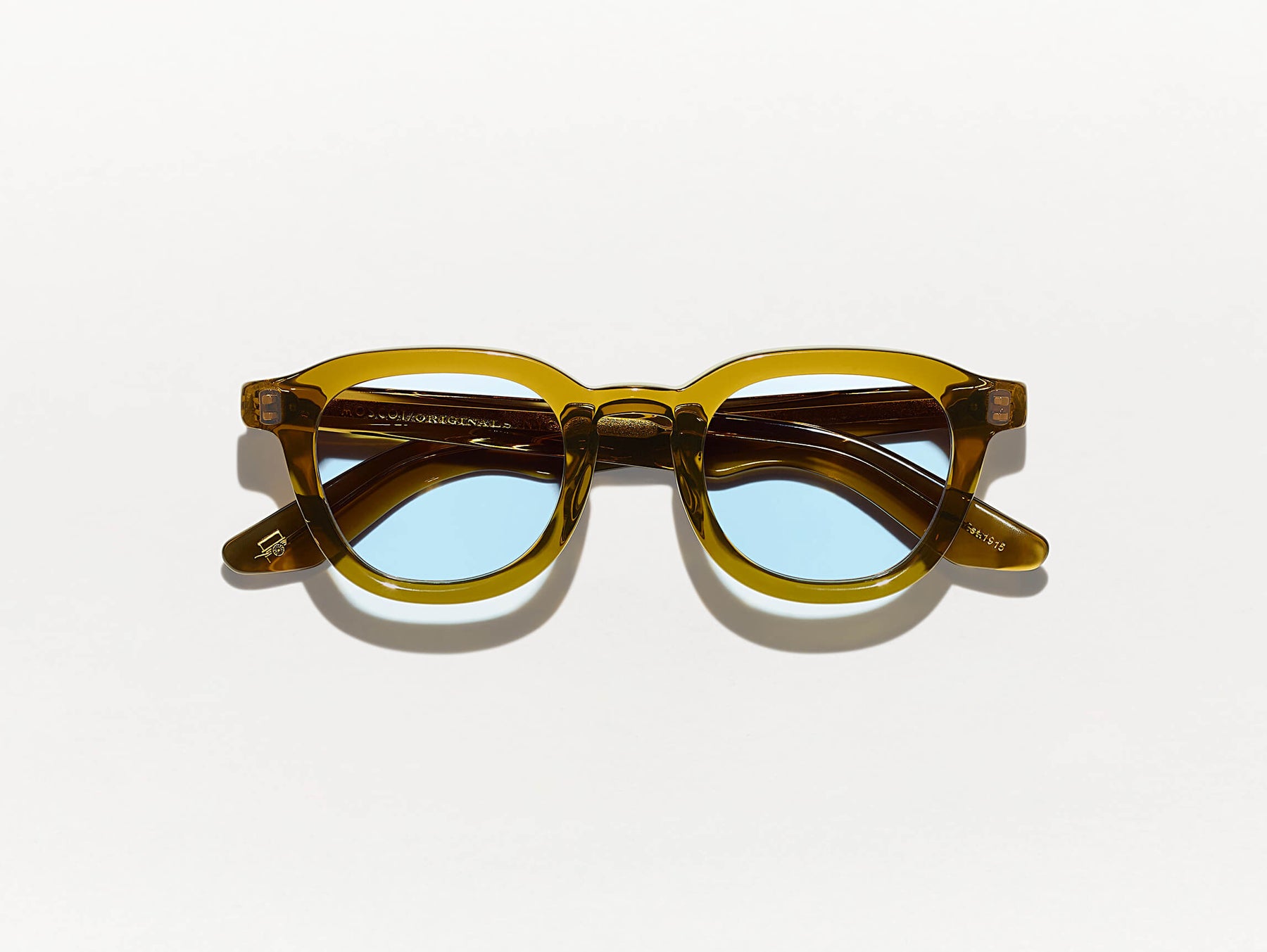The DAHVEN in Olive Brown with Bel Air Blue Tinted Lenses