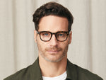 Model is wearing The GELT in Tortoise in size 46 with Blue Protect Lenses