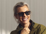 Model is wearing The KAVELL SUN in Tortoise in size 48 with Blue Glass Lenses